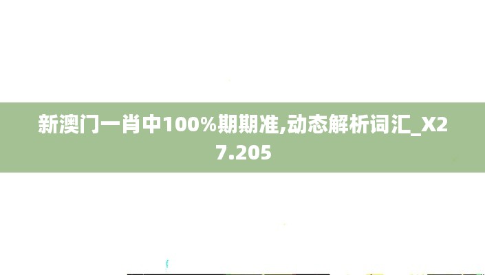 新澳門一肖中100%期期準(zhǔn),動(dòng)態(tài)解析詞匯_X27.205