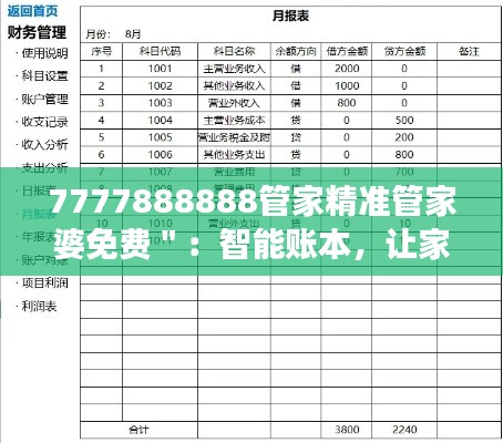 7777888888管家精準管家婆免費＂：智能賬本，讓家庭財務(wù)管理更高效