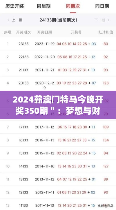 2024薪澳門特馬今晚開獎(jiǎng)350期＂：夢(mèng)想與財(cái)富的交匯處，今晚見分曉