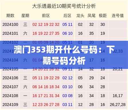 澳門353期開什么號碼：下期號碼分析