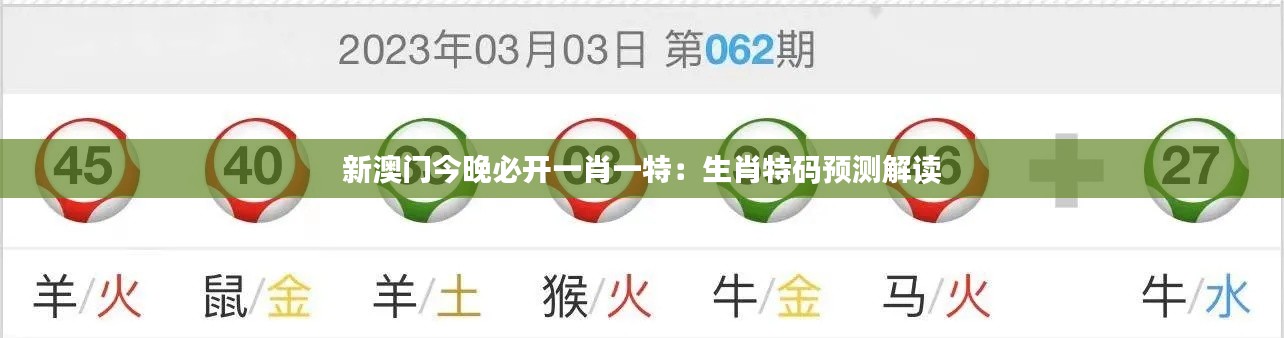 新澳門今晚必開一肖一特：生肖特碼預(yù)測解讀