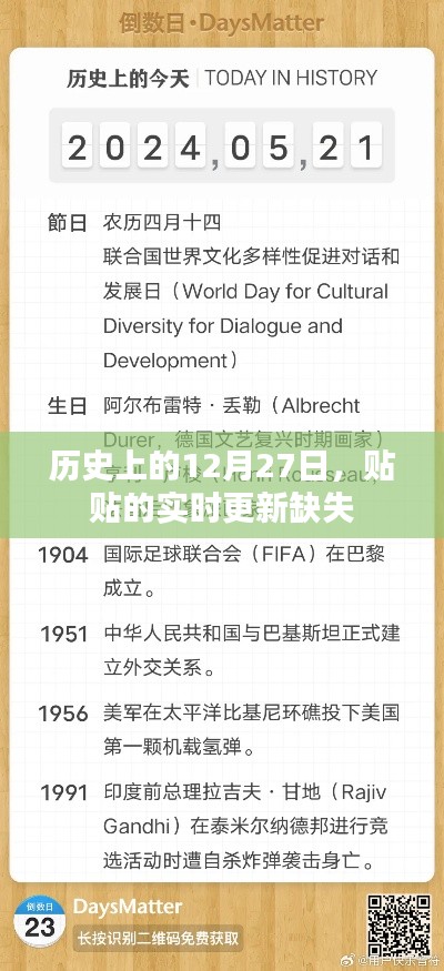 歷史上的大事件，12月27日實時更新缺失